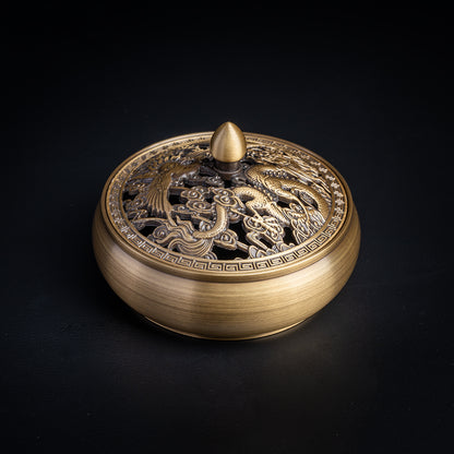 Incense Burner for Boosting Overall Luck - Hand Made Dragon & Phoenix Carving Incense Burner