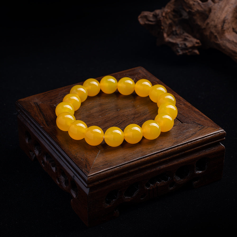 Bracelet for Windfall Wealth Luck - Pure Natural Yellow Agate Bracelet With Blessing