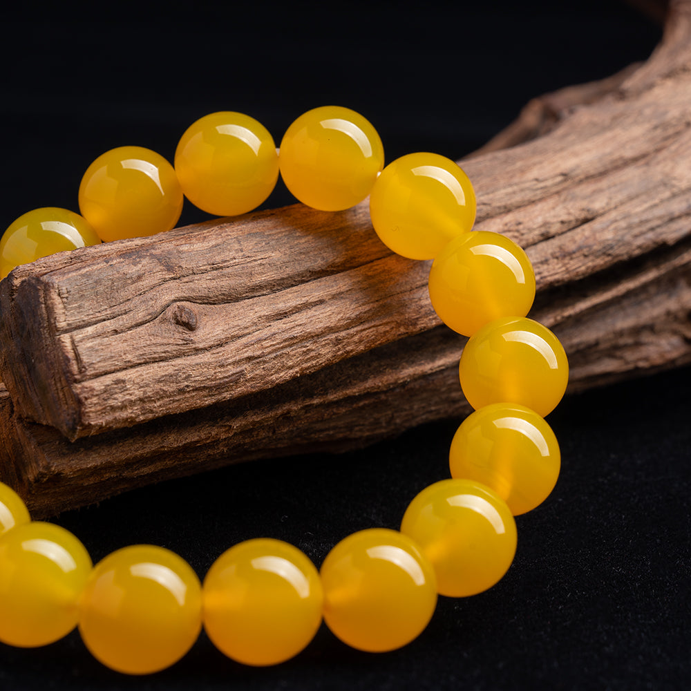 Bracelet for Windfall Wealth Luck - Pure Natural Yellow Agate Bracelet With Blessing