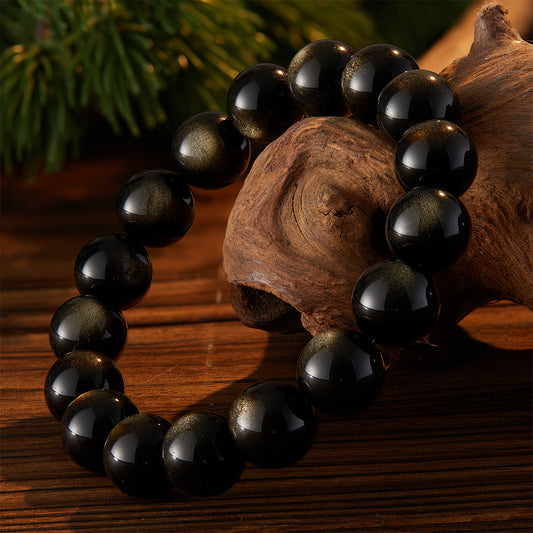 Bracelet for Authority Power & Career - Pure Natural Silver Obsidian Bracelet With Blessing