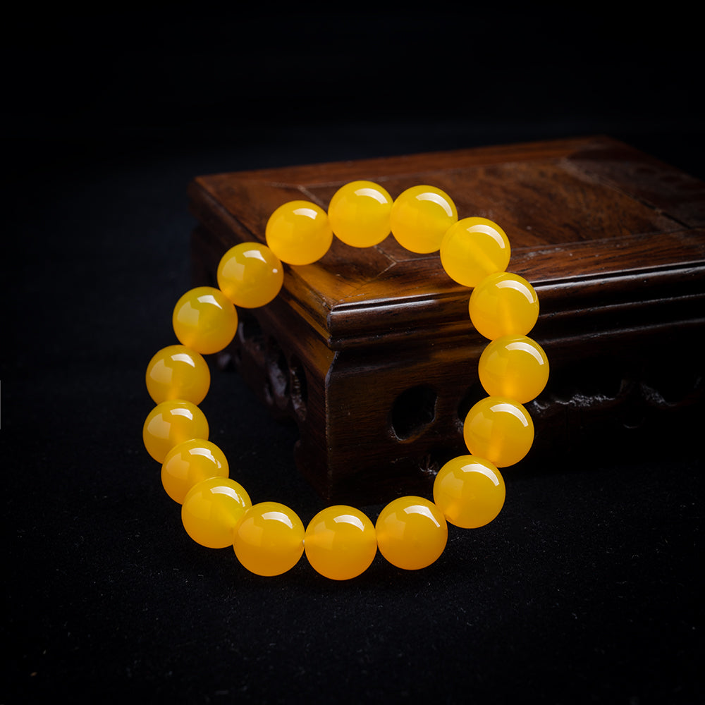 Bracelet for Windfall Wealth Luck - Pure Natural Yellow Agate Bracelet With Blessing