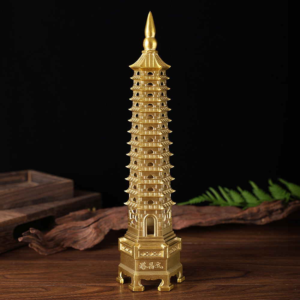 Mantra Infused Handmade Decor for Prosperity - 13 Floor Golden WenChang Tower for Fame & Prosperity