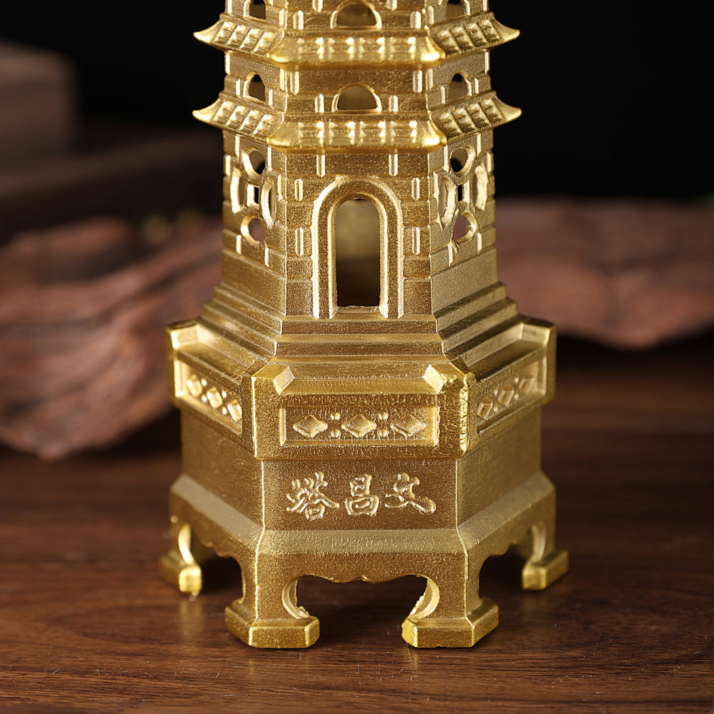 Mantra Infused Handmade Decor for Prosperity - 13 Floor Golden WenChang Tower for Fame & Prosperity